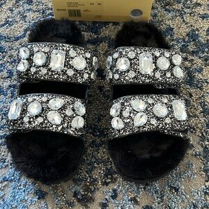 Brand New Never worn… Michael Kors, black & silver chunky glitter Stark Sandals